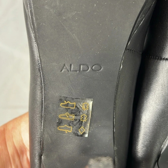 ALDO Black Genuine Leather Platform Pumps Shoes Heels Round Toe 8.5 - Picture 12 of 14